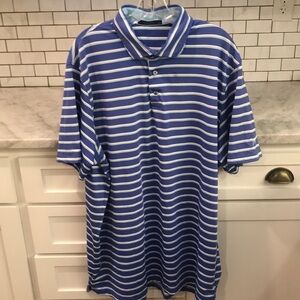 Greyson Performance Polo Shirt Mens XXL Blue Stripe Golf Embroidered Logo